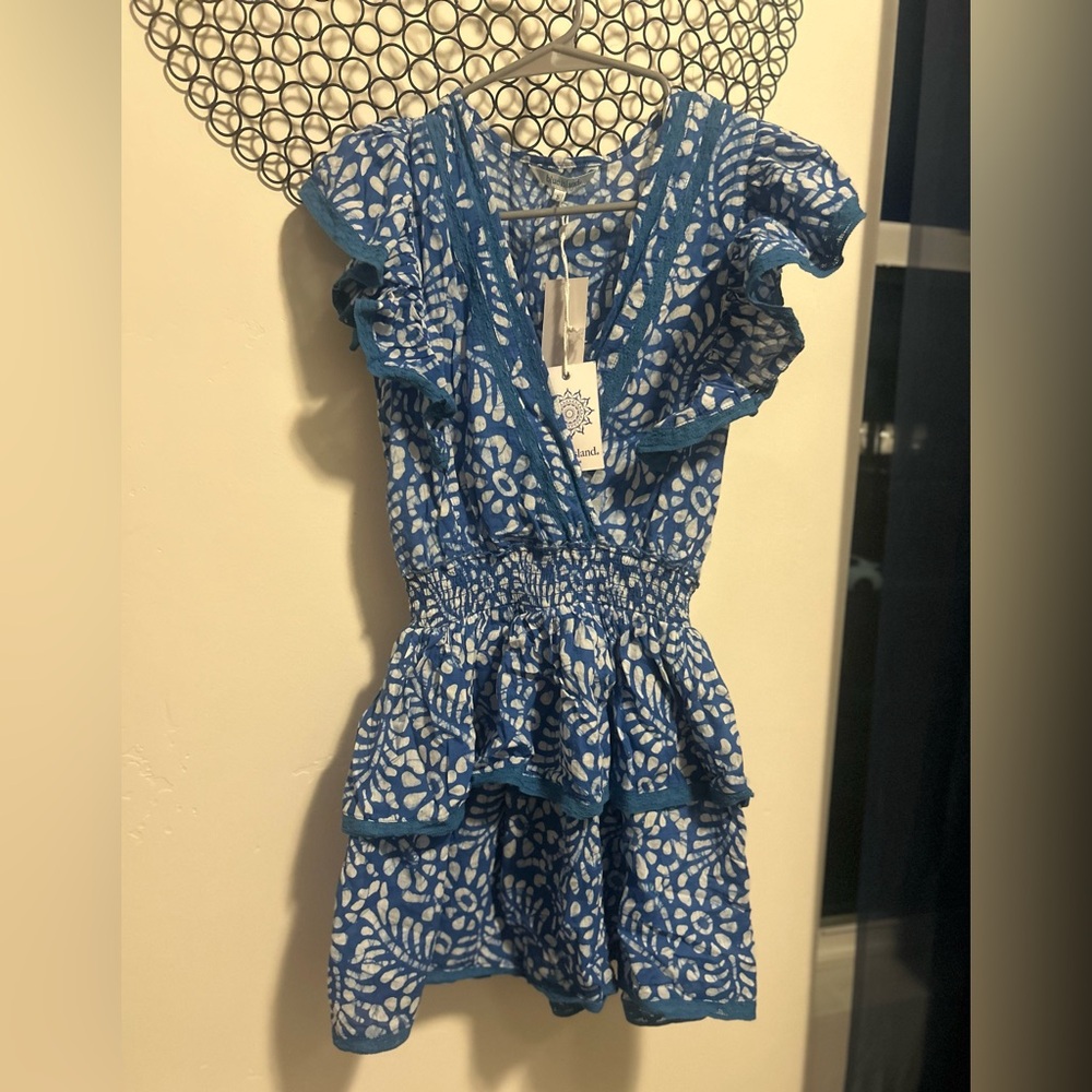 Blue Island NWT Blue & White Floral Midi Dress | Ruffle Sleeve Cotton Dress | S - Picture 3 of 8